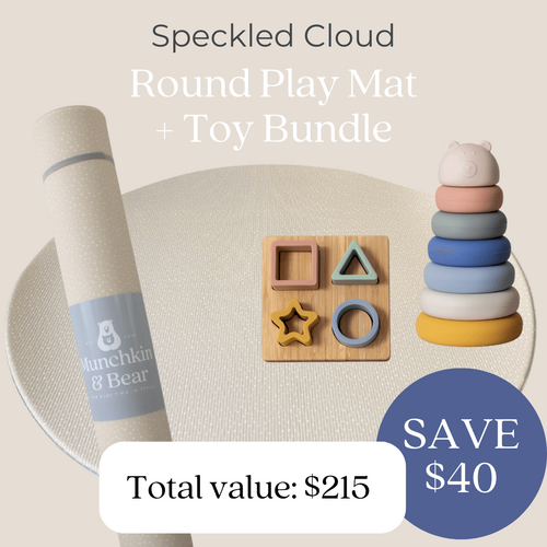Round Speckled Cloud Play Mat + Toy Bundle
